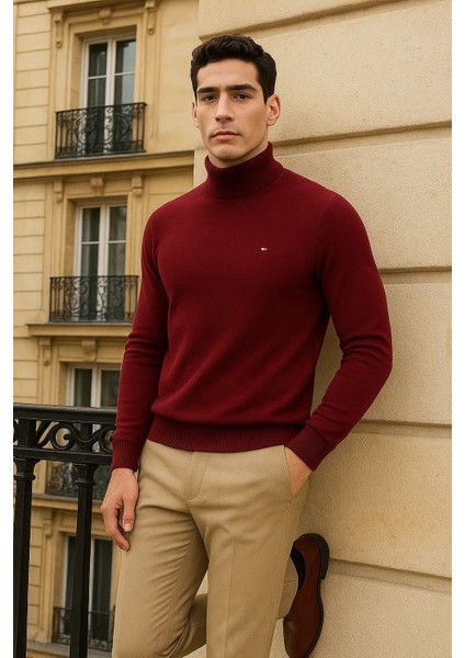 Erkek Trend Kışlık Yarım Boğazlı Bordo Triko Kazak fırsatları
