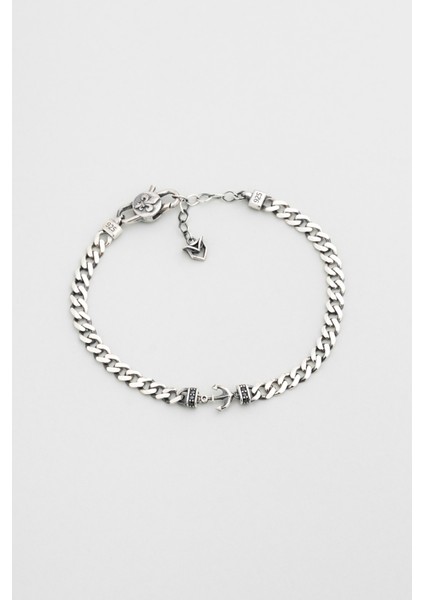 Çapa Figürlü Cilalı 21 cm Gümüş Erkek Gurmet Zincir Bileklik