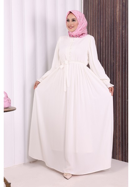 Düğme Detay Elbise 6055 Ekru fiyatları