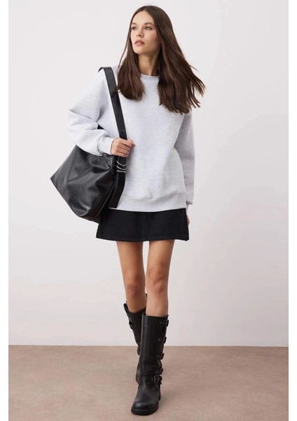 3 Iplik Şardonlu Bisiklet Yaka Sweatshirt Gri modelleri