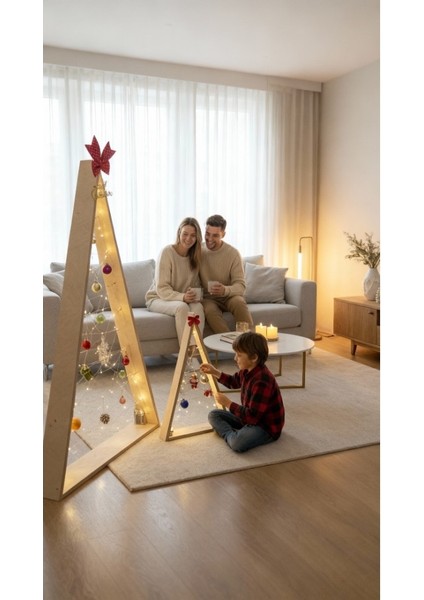 Ahşap Işıklı Yılbaşı Seti (2’li)