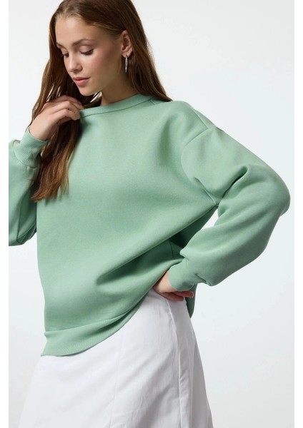 3 Iplik Şardonlu Bisiklet Yaka Sweatshirt Mint fırsatları