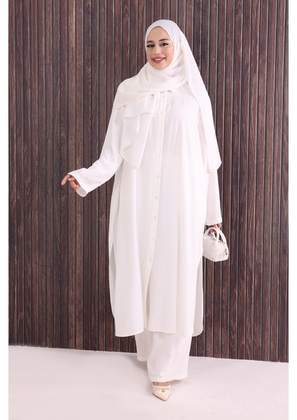 Düğmeli Ikili Takım 6057 Ekru