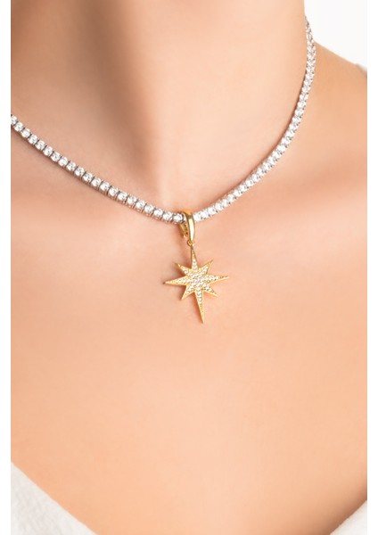 Kuzey Yıldızı 18 Ayar Sarı Altın Kaplama Gümüş Charm modelleri