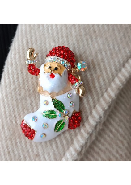 Taşlı Noel Baba Broş-Yeni Yıl Yaka Iğnesi-Yılbaşı Temalı Broş fiyatları