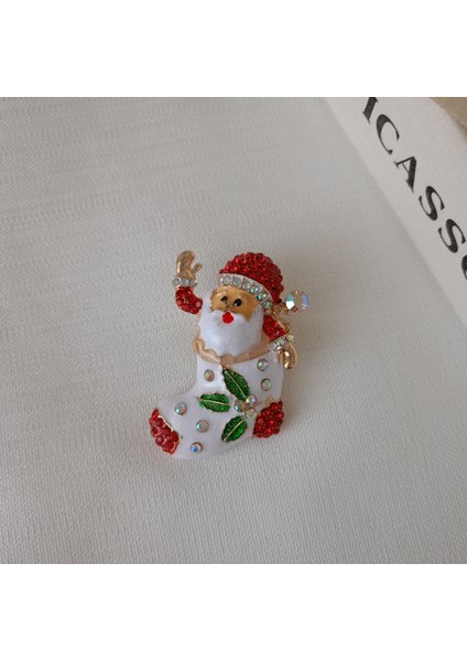 Taşlı Noel Baba Broş-Yeni Yıl Yaka Iğnesi-Yılbaşı Temalı Broş fırsatları