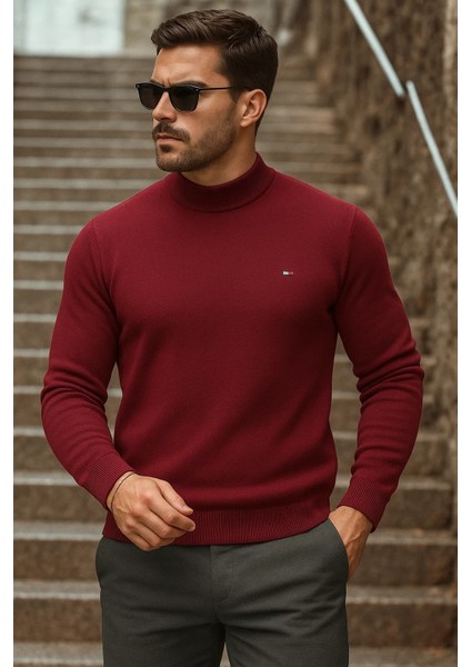 Erkek Yarım Boğazlı Premium Bordo Triko Kazak fiyatları