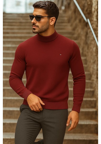 Erkek Yarım Boğazlı Premium Bordo Triko Kazak modelleri