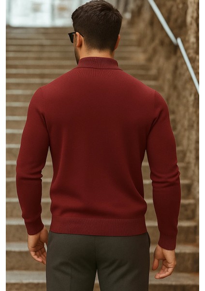 Erkek Yarım Boğazlı Premium Bordo Triko Kazak indirimleri