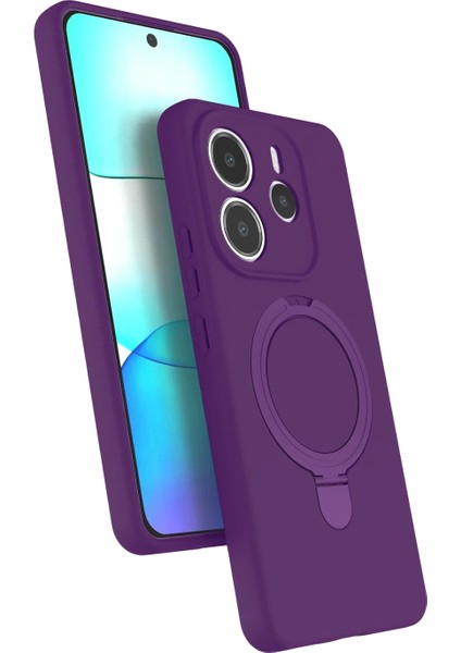 Xiaomi Redmi Note 14 4g Kılıf Magsafe Halkalı Extra Standlı Içi Kadife Yumuşak Renkli Silikon Samara Kapak