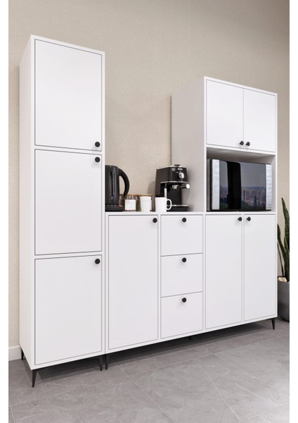 ELZ886 Çok Amaçlı Kahve Köşesi Bol Çekmeceli ve 8 Kapaklı Beyaz