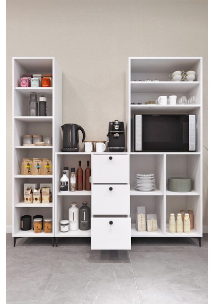 ELZ886 Çok Amaçlı Kahve Köşesi Bol Çekmeceli ve 8 Kapaklı Beyaz fiyatları