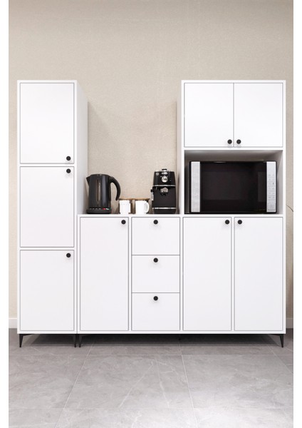 ELZ886 Çok Amaçlı Kahve Köşesi Bol Çekmeceli ve 8 Kapaklı Beyaz modelleri