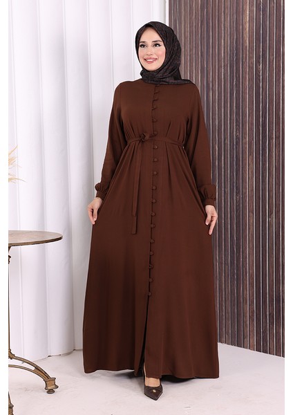 Boydan Düğmeli Ferace 6056 Kahverengi