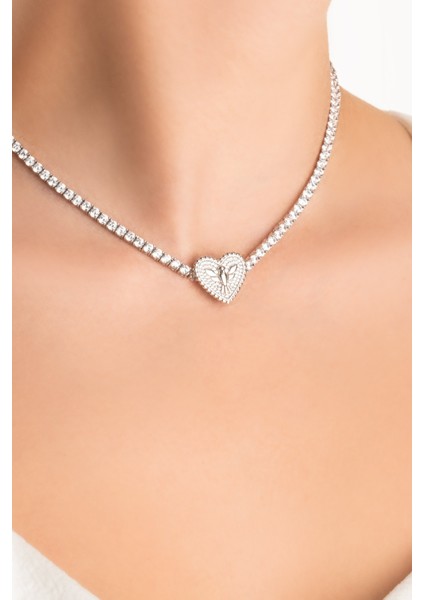 Anka Kuşu 18 Ayar Beyaz Altın Kaplama Gümüş Kalp Charm modelleri