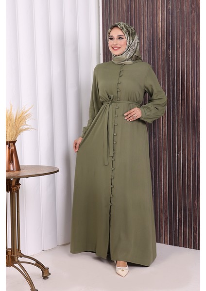 Boydan Düğmeli Ferace 6056 Haki