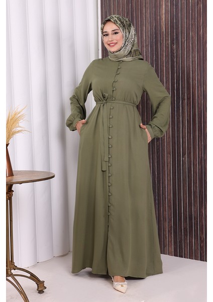 Boydan Düğmeli Ferace 6056 Haki fiyatları