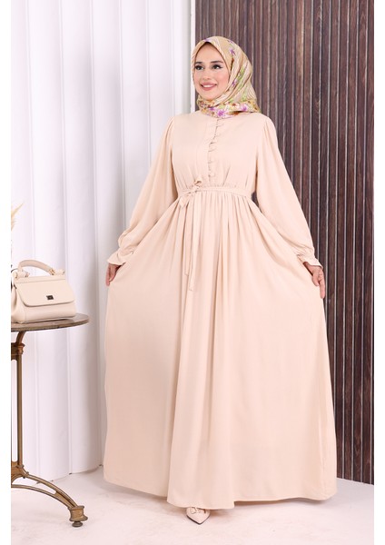 Düğme Detay Elbise 6055 Taş