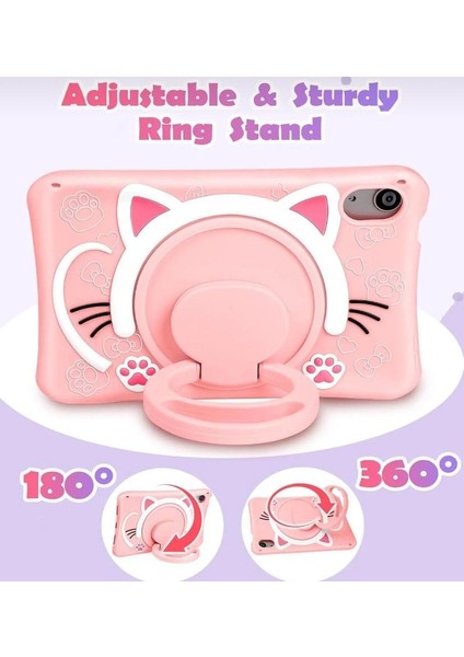 Kedi Karakterli Dayanıklı Çocuk Tablet Kılıfı Standlı Eğlenceli Koruyucu Kapak