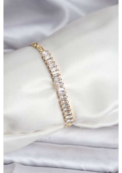 14K Gold Renk Kaplama Zirkon Taşlı Baget Model cm Kadın Bileklik