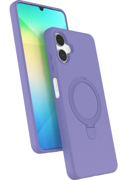 Samsung Galaxy A06 Kılıf Magsafe Halkalı Extra Standlı Içi Kadife Yumuşak Renkli Silikon Samara Kapak