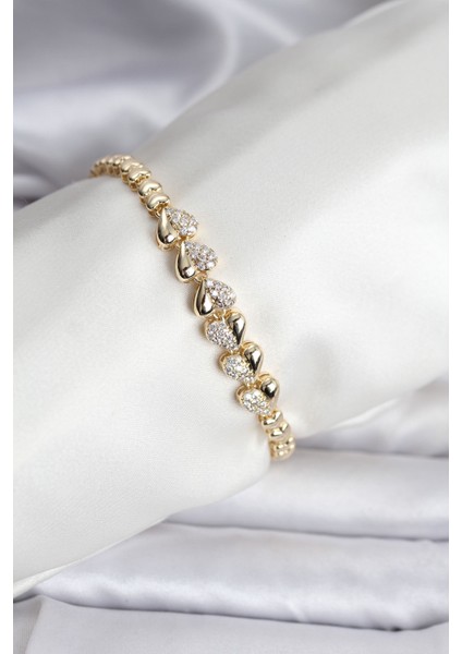 14K Gold Renk Kaplama Kalp Model cm Kadın Bileklik