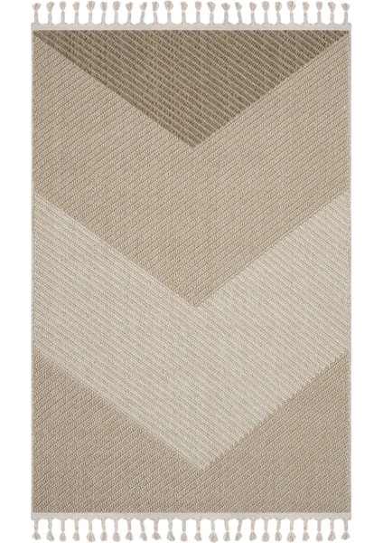 Bress Bej Salon Halısı Modern Desen Saçaklı Yumuşak Bukleli Dokuma Bohem Ev Oda Oturma Odası Halısı