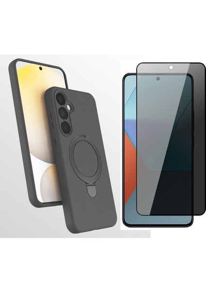 Samsung Galaxy A17 Kılıf M-safe Şarj Özellikli Standlı Zore Samara Kapak + Hayalet Cam Ekran Koruyucu