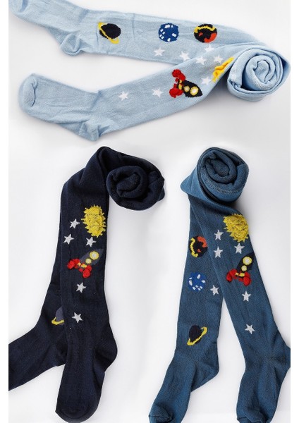 Erkek Külotlu Çorap Uzay Tema Desen Pamuklu 3'lü