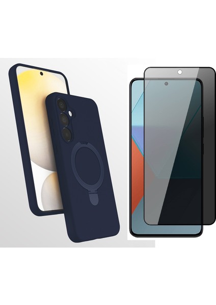 Samsung Galaxy A17 Kılıf M-safe Şarj Özellikli Standlı Zore Samara Kapak + Hayalet Cam Ekran Koruyucu