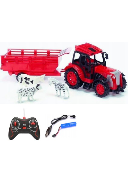 Uzaktan Kumandalı Römorklu Traktör Şarjlı Full Fonksiyon Çiftlik Hayvanı Odun Hediyeli 3 Renkli