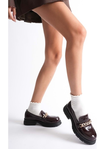 Kadın Hakiki Deri Light Tabanlı Tokalı Rahat Loafer Ayakkabı - Yeşil Rugan