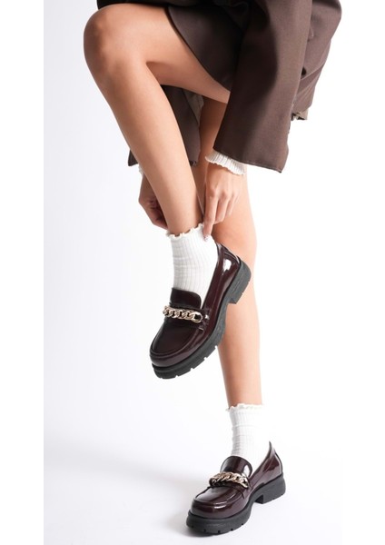 Kadın Hakiki Deri Light Tabanlı Tokalı Rahat Loafer Ayakkabı - Yeşil Rugan fiyatları