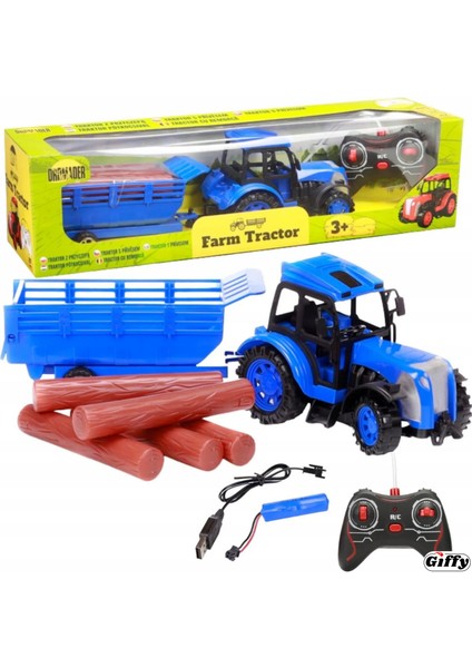 Uzaktan Kumandalı Römorklu Traktör Şarjlı Full Fonksiyon Çiftlik Hayvanı Odun Hediyeli 3 Renkli