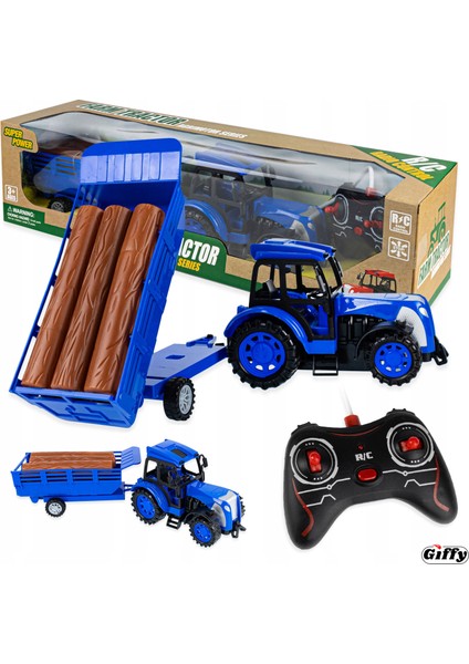 Uzaktan Kumandalı Römorklu Traktör Şarjlı Full Fonksiyon Çiftlik Hayvanı Odun Hediyeli 3 Renkli