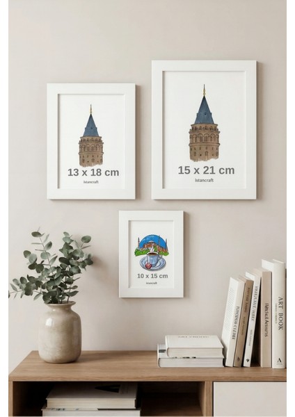 3’lü Beyaz Dekoratif Fotoğraf Çerçevesi Seti – Gerçek Camlı Polistiren Çerçeve | 10X15/13X18/15X21