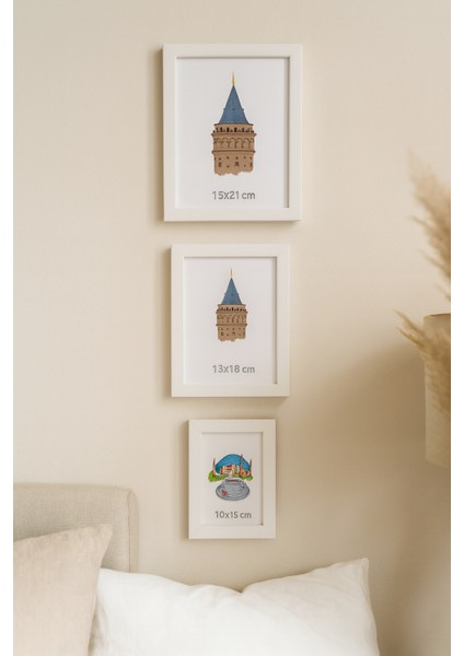 3’lü Beyaz Dekoratif Fotoğraf Çerçevesi Seti – Gerçek Camlı Polistiren Çerçeve | 10X15/13X18/15X21 fiyatları