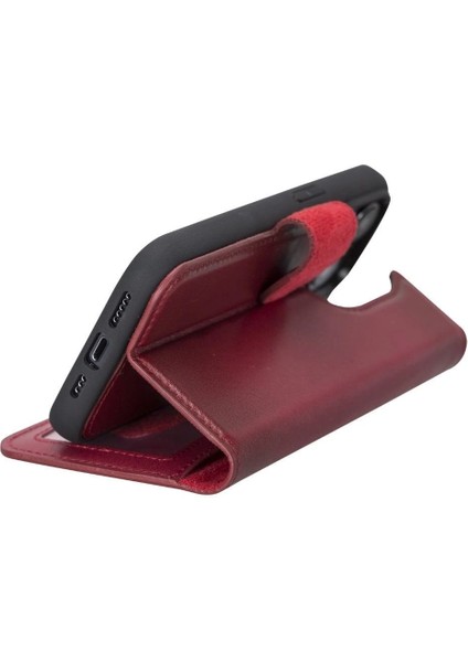 Apple iPhone 14 Pro Uyumlu Deri Cüzdanlı Kılıf Mwwn V4EF Kırmızı fiyatları