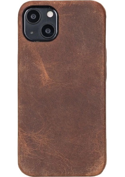 Apple iPhone 13 Mini Uyumlu Deri Arka Kapak Rock G2 Kahverengi