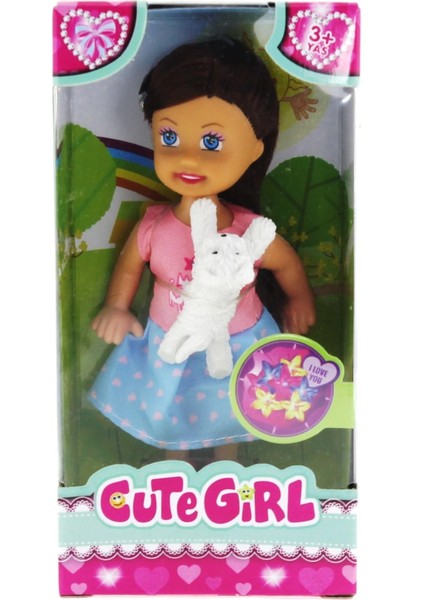 Cute Girl Beyaz Köpekli ve Kumral Mini Bebek