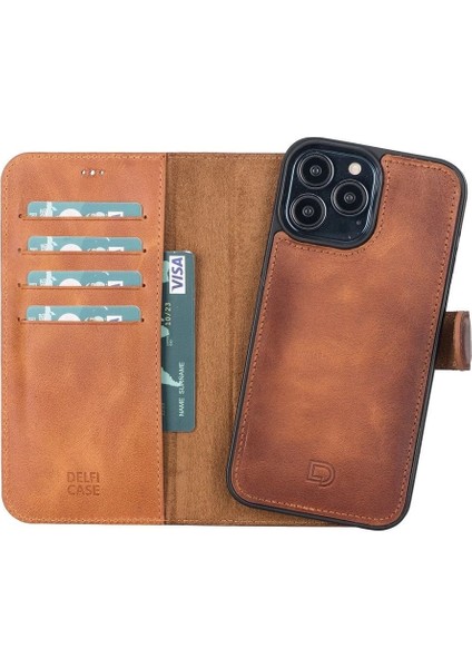 Apple iPhone 13 Pro Max Uyumlu Deri Cüzdanlı Kılıf Antik Taba indirimleri
