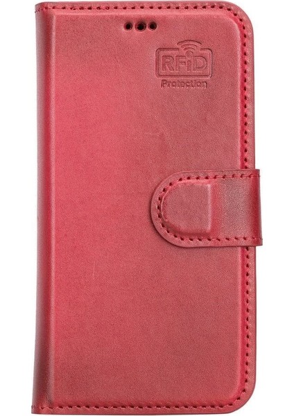 Apple iPhone 13 Mini Uyumlu Deri Cüzdanlı Kılıf V4EF Kırmızı fırsatları