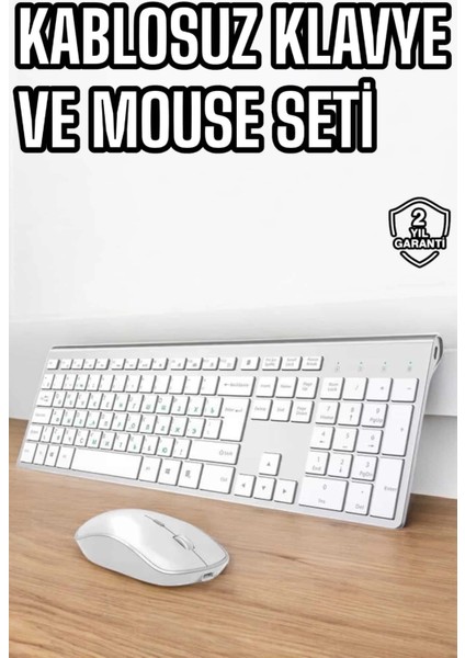 Beyaz Kablosuz Klavye Fare Seti Kablosuz Fare USB Alıcı Pc Uyumlu