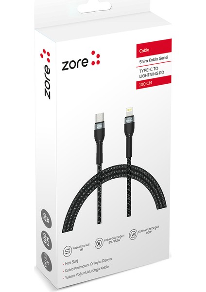Siyah Shira Serisi Type-C To Lightning Pd Kablo 30 cm fiyatları