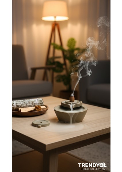 Seramik Tas Aromaterapi Geri Akışlı Tütsülük – Bej