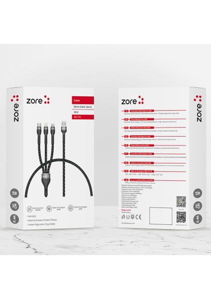 Siyah ​shira Serisi 3 In 1 USB Kablo 30CM fiyatları