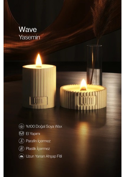Lumi Wave – %100 Soya Wax Vegan Beton Mum (Yalın Dalga)