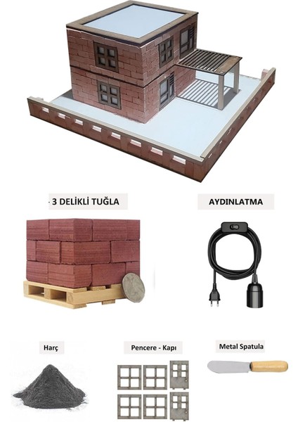 Beyaz Minyatür Tuğla ile Kendin Yap Gece Lambası Seti, Şık ve Doğal Dekorasyon Seçeneği