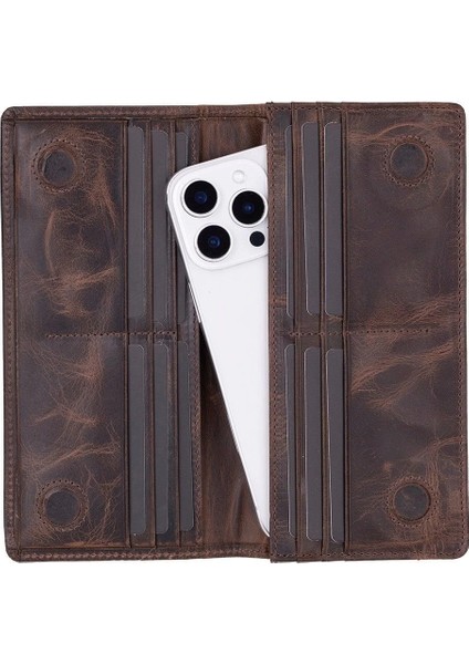 Aura Hakiki Deri, El Yapımı, Telefon Bölmeli, Kadın Cüzdanı, Koyu Kahve indirimleri