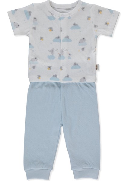 Organik Süprem Double Patiksiz Mini Pijama Takımı 2li (Organıc Stars And Koalas) Mavi